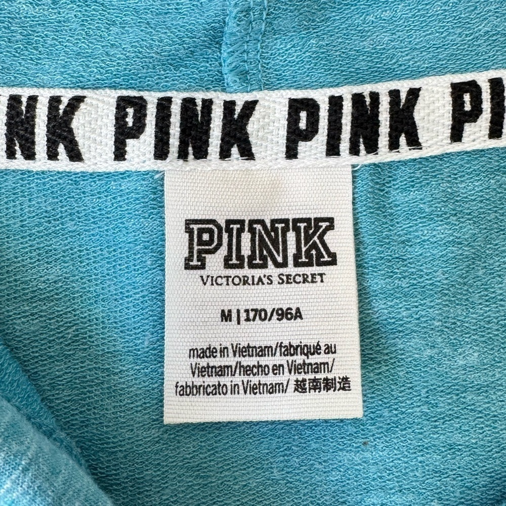 PINK Victoria’s Secret Hoodie Tunic Pastel Blue & White Lightweight Medium - Picture 7 of 9